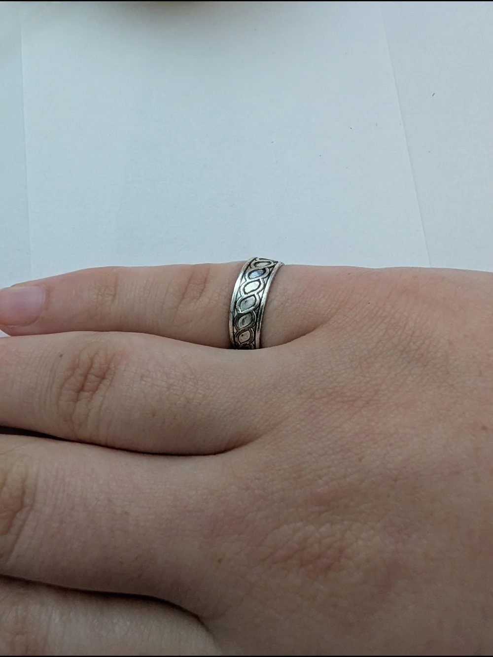 Silver Patterned Band Ring - Adjustable